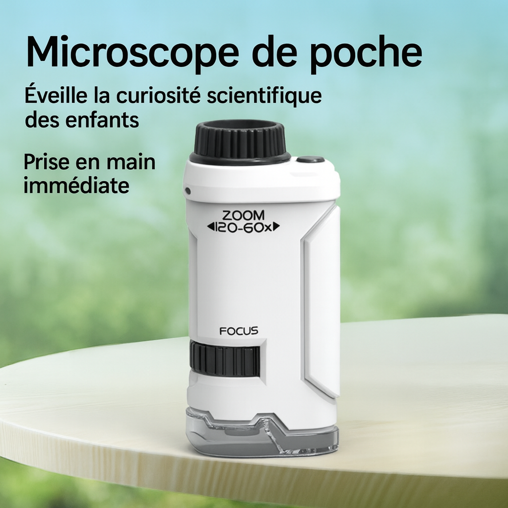 Microscope de poche 60–120× – explore la nature partout, idéal pour enfants curieux (6–12 ans)