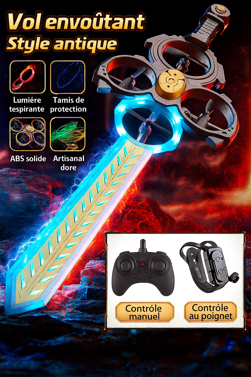 Épée volante LED – drone-épée lumineux (6+)